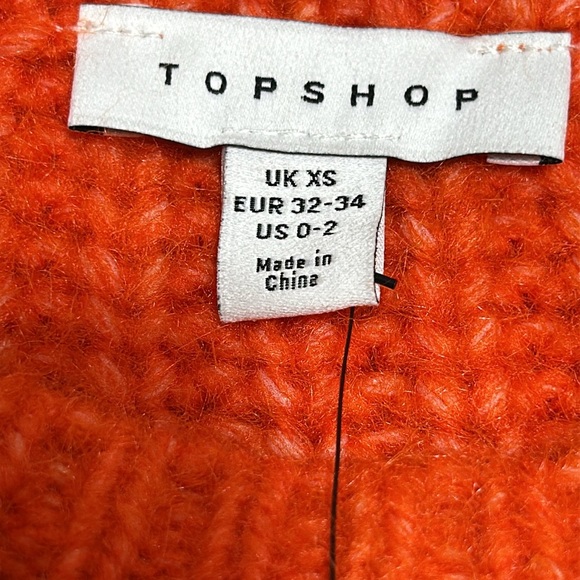 NWT Topshop knit volume sleeve fluffy sweater in orange US 0 2 - Picture 3 of 6